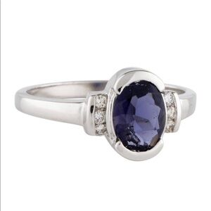 Brand New $858 Iolite and Diamond 14k White Gold Cocktail Ring Authentic Violet